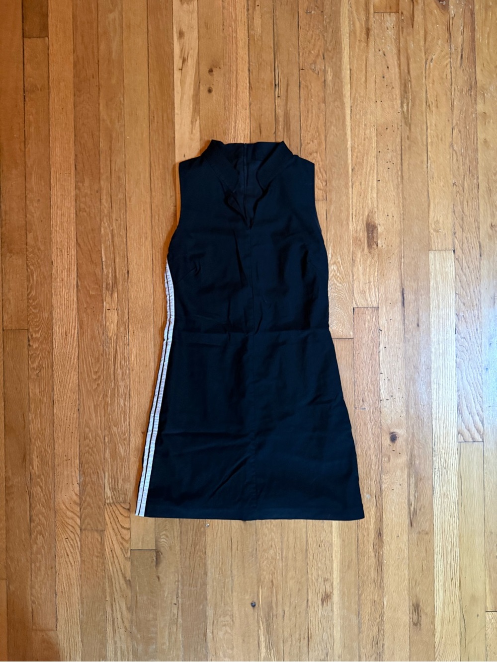 Sleeveless Black Mini Dress with Side Stripe
